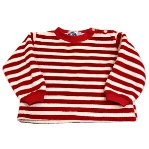 Vintage Rare 1970s Red White Striped velour shirt retro Christmas nautical